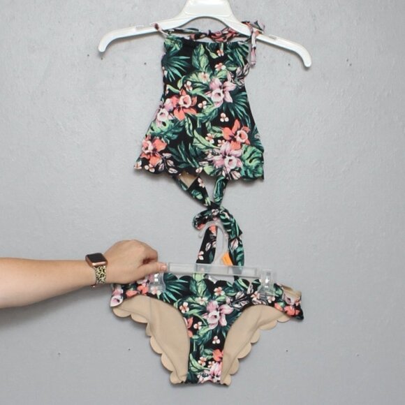Vanilla Beach floral scalloped high neck halter tie bikini 2 piece swim - Picture 1 of 7
